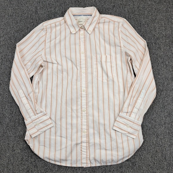 J.Crew Classic Fit Striped Button Down Shirt 4 Peach White Cotton Preppy Coastal — photo 2